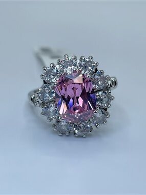 Swarovski Crystal Elements Pink White Swarovski Elements Halo Bridal Ring Sz 8